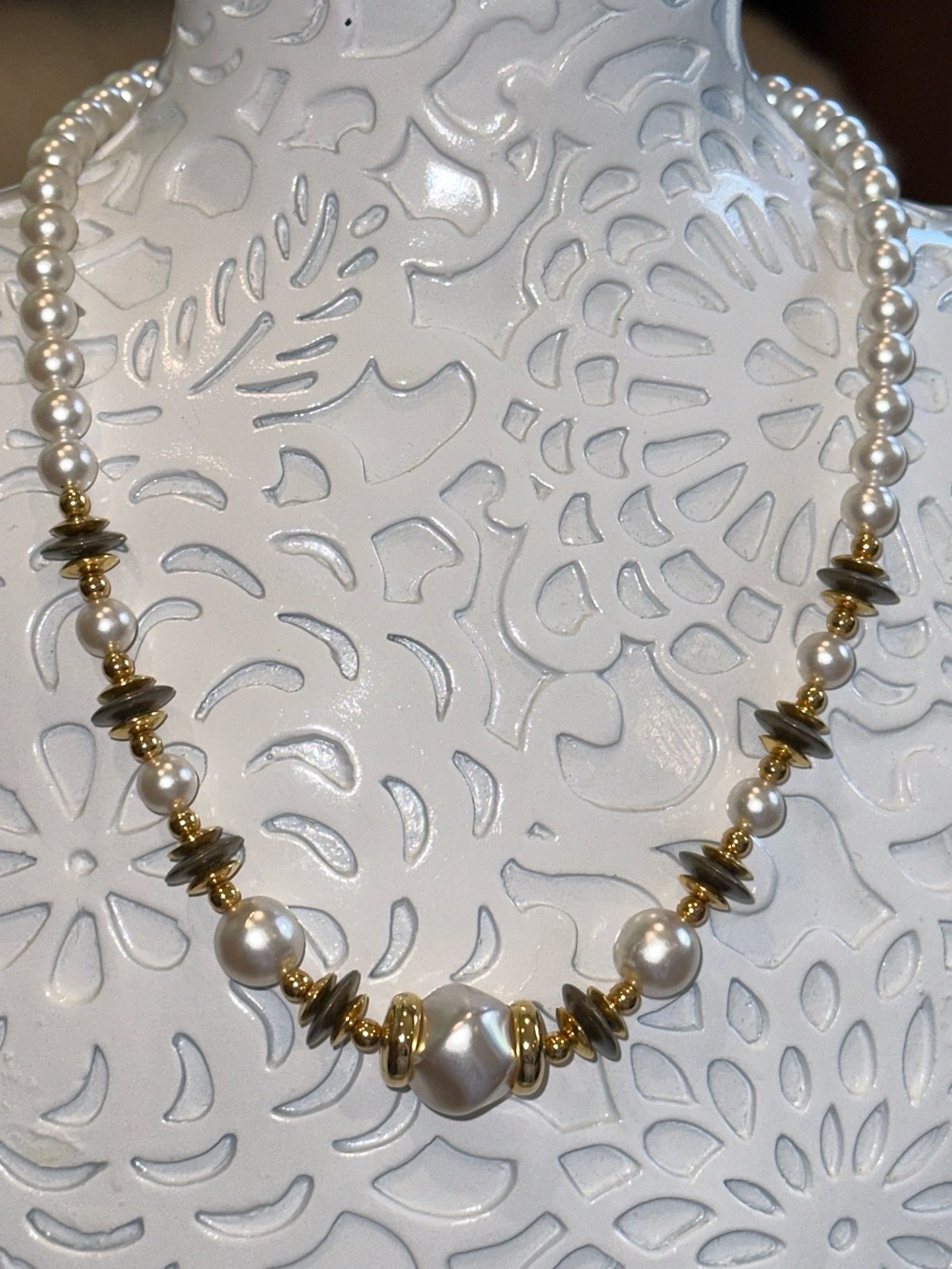 Gold and Pearl Beaded Women's Necklace
